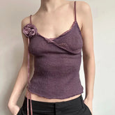 BXOXO Vintage Solid Strap Top Retro Floral Stitching Sleeveless Slim-fitting Crop Tops Women Summer Casual Knitted Tees Grunge